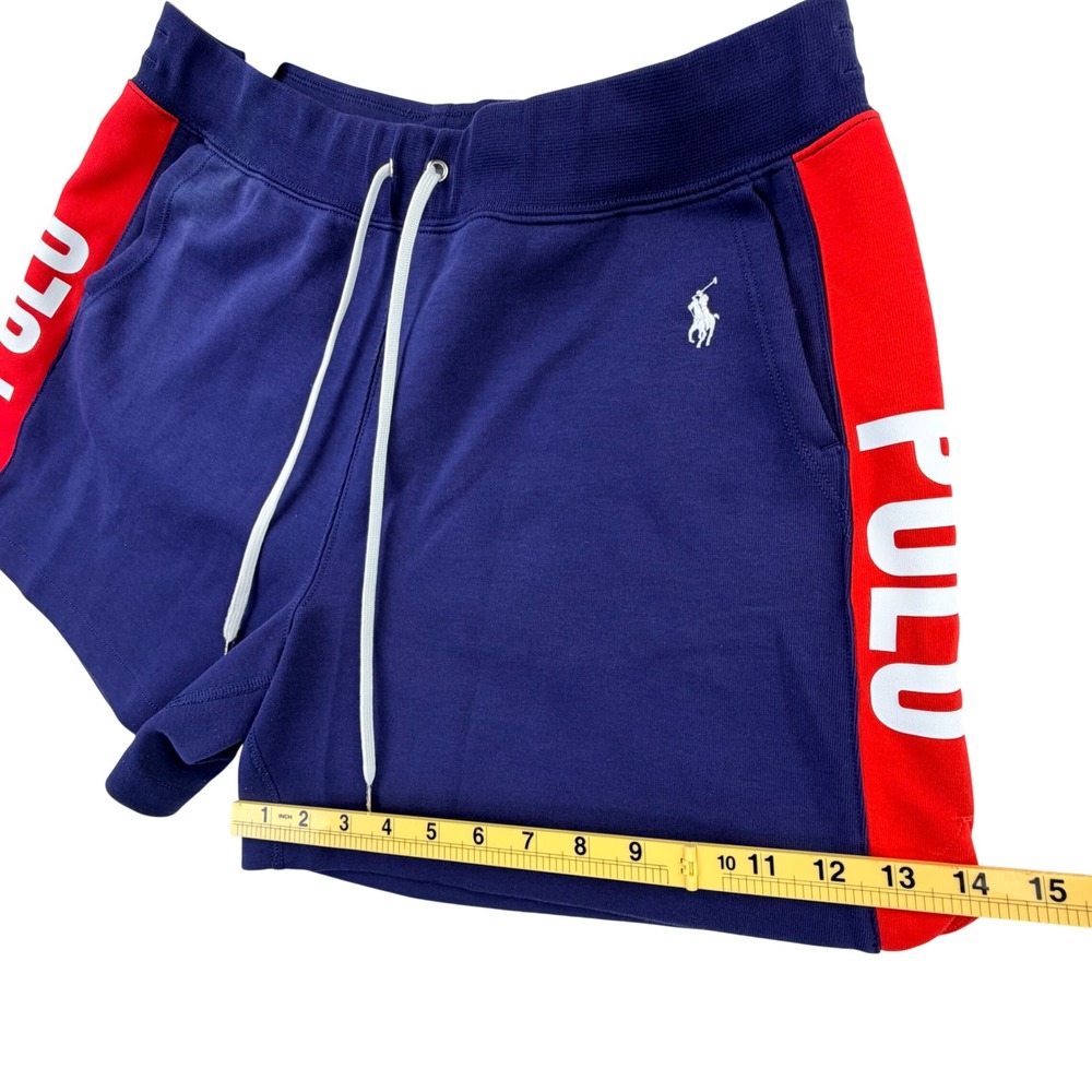 Polo Ralph Lauren Sweat Shorts Men Large Blue Red Striped White Pony Lounge 5" - Picture 9 of 12
